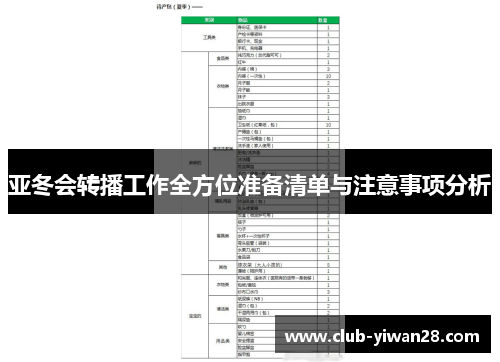 亚冬会转播工作全方位准备清单与注意事项分析
