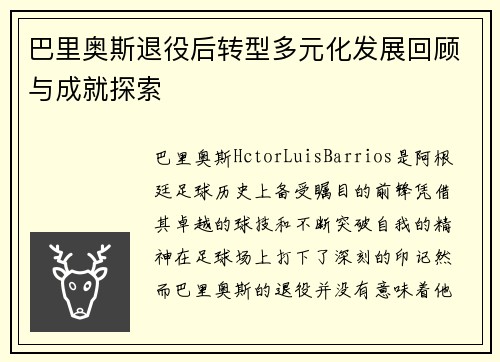 巴里奥斯退役后转型多元化发展回顾与成就探索