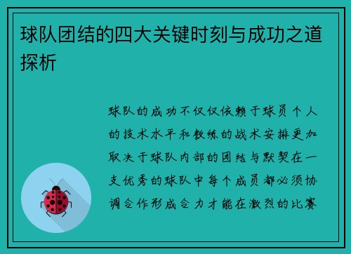 球队团结的四大关键时刻与成功之道探析